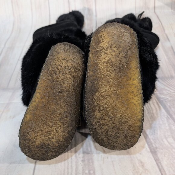 Laurentian Chief Black Fur and Suede Moccasin Boots with Tie Details - Picture 5 of 5